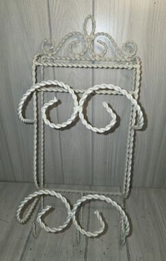 Vintage Wrought lron Scroll Wall Mount Towel Holder 20" White Cottagecore Boho